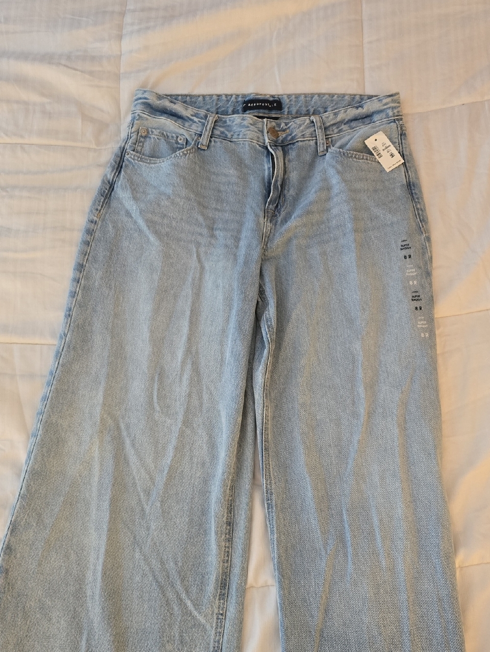 Aeropostale Women's Light Blue Wide Leg Jeans - Super Baggy